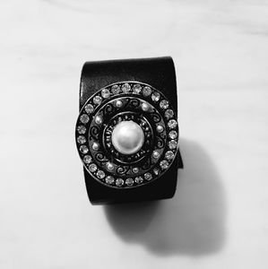 Genuine Black Italian Leather Rhinestone Bracelet